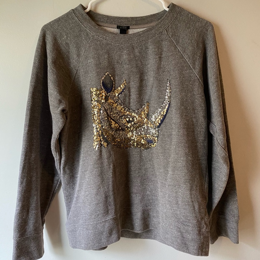 J. Crew Gray Sweater with Gold and Blue Embellishment